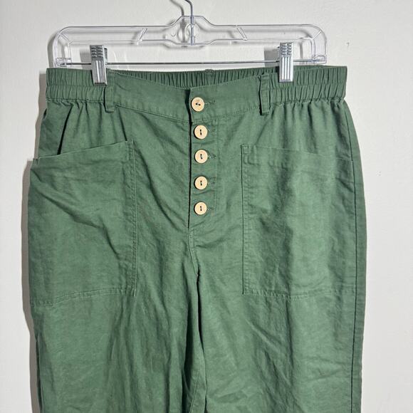 Lintico Linen Simple Button Fly Trouser HEIDI Women L Forest Green Coast Minimal - Picture 4 of 9